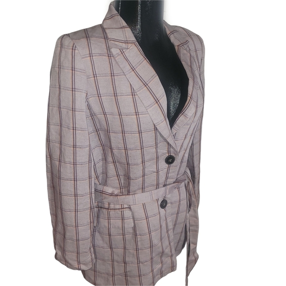Frank & Oak Plaid Linen Blend Blazer with Matching Belt M - Picture 4 of 8